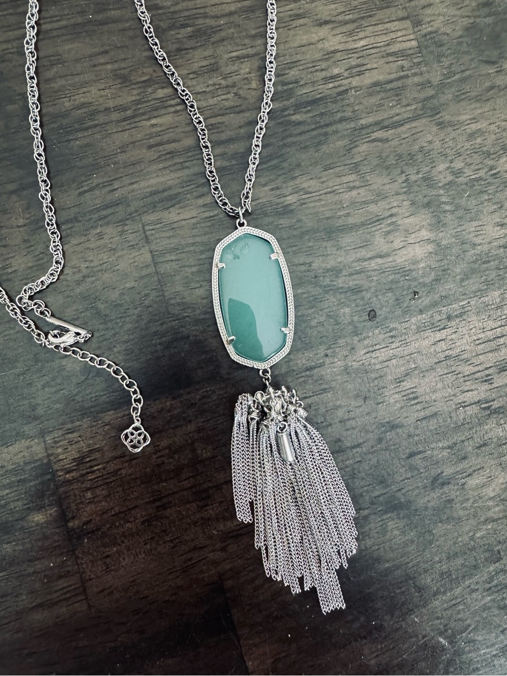 Kendra Scott Rayne Silver Tassel Chain Aqua Blue Pendant Necklace